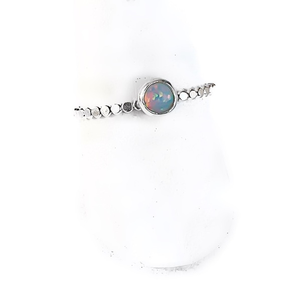 (2-13) 925 Sterling Silver 5MM Australian White Fire Opal Beaded Band Ring - Picture 4 of 15
